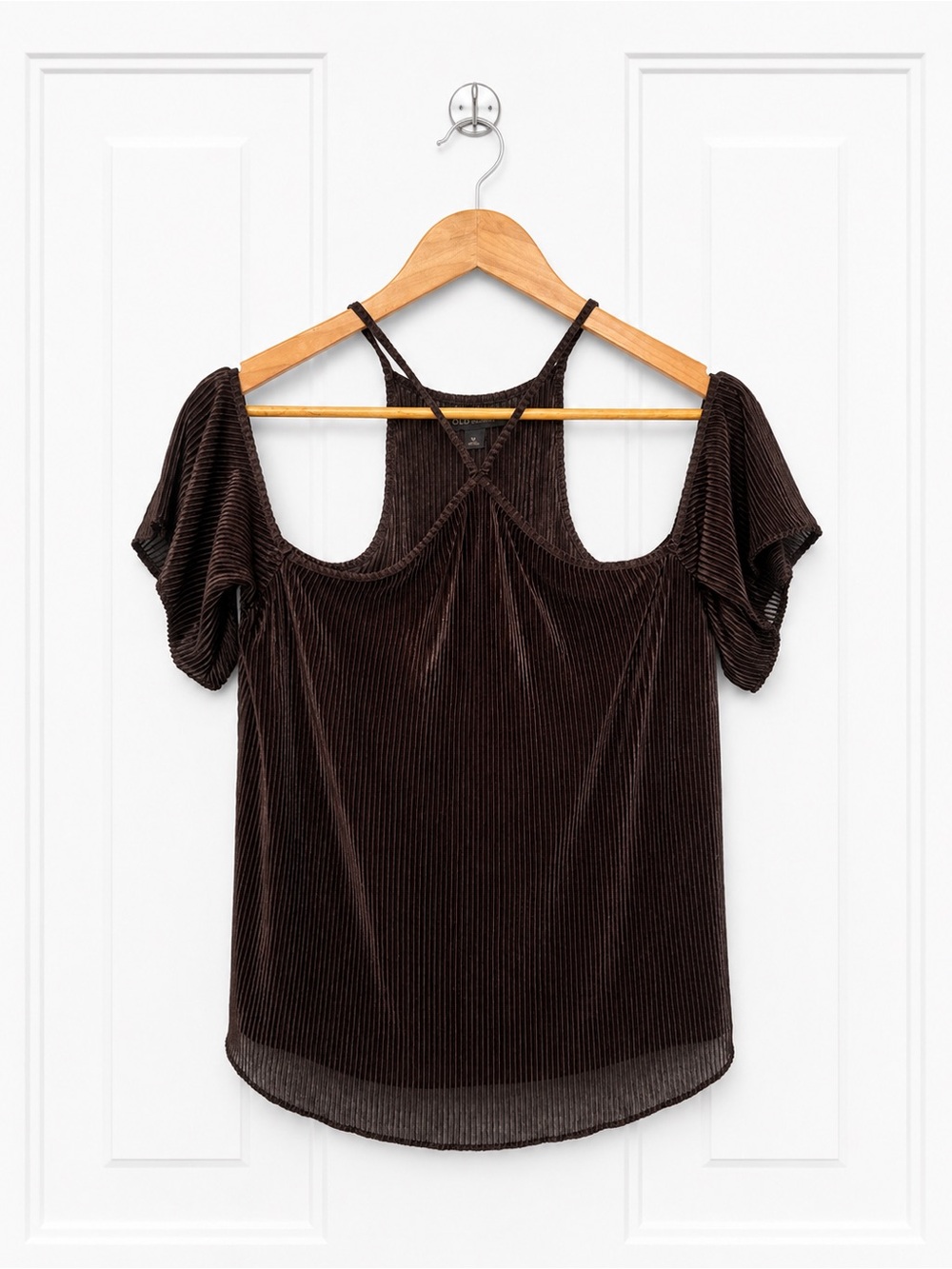 Bold Elements Brown Pleated Cold Shoulder Strappy Halter Top Medium